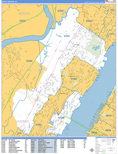 North Bergen Zip Code Wall Map